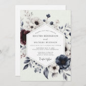 Navy Burgundy Winter Bloom Wedding Kaart (Voorkant / Achterkant)