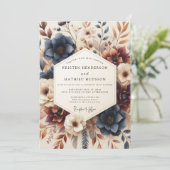 Navy Burnt Orange Autumnal Wedding Kaart (Staand voorkant)