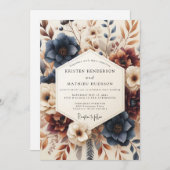 Navy Burnt Orange Autumnal Wedding Kaart (Voorkant / Achterkant)