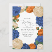 Navy, Burnt Orange & Champagne Floral Wedding Kaart (Voorkant)