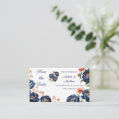 Navy & Burnt Orange Floral Save the Date Informatiekaartje (Staand voorkant)