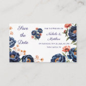 Navy & Burnt Orange Floral Save the Date Informatiekaartje (Voorkant)