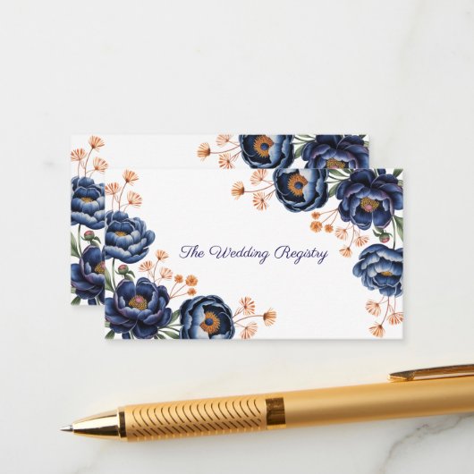 Navy & Burnt Orange Floral Wedding Registry Informatiekaartje (Voorkant / Achterkant in situ)