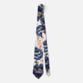 Navy & Burnt Orange Floral Wedding Stropdas (Voorkant)