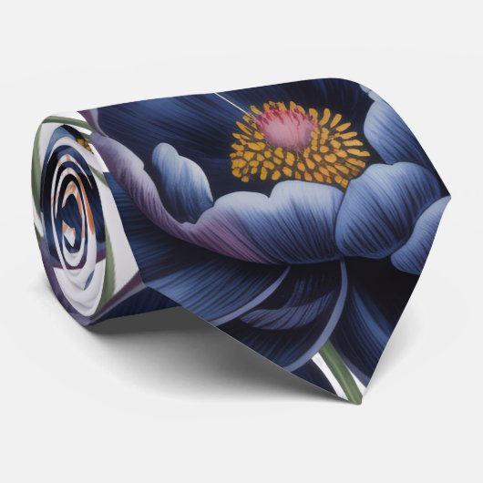 Navy & Burnt Orange Floral Wedding Stropdas (Opgerold)