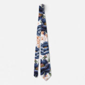 Navy & Burnt Orange Floral Wedding Stropdas (Achterkant)