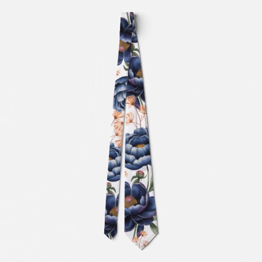 Navy & Burnt Orange Floral Wedding Stropdas (Achterkant)