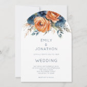 Navy Burnt Orange Florals QR Code Wedding Arch Kaart (Voorkant)