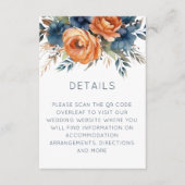 Navy Burnt Orange Florals Wedding Details Informatiekaartje (Voorkant)