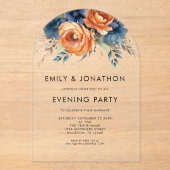 Navy Burnt Orange Florals Wedding Evening Party  Acryl Uitnodigingen (Voorkant)