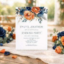 Navy Burnt Orange Florals Wedding Evening Party Kaart
