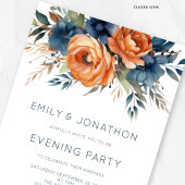 Navy Burnt Orange Florals Wedding Evening Party Kaart