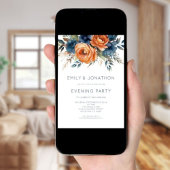 Navy Burnt Orange Florals Wedding Evening Party Kaart