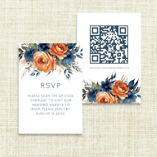 Navy Burnt Orange Florals Wedding  RSVP Kaartje