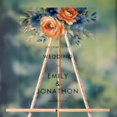 Navy Burnt Orange Florals Welcome Wedding Acryl Bord (Neutraal)