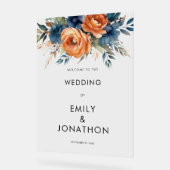 Navy Burnt Orange Florals Welcome Wedding Acryl Bord (Hoek)