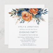 Navy Burnt Oranje Bloemen Trouwavond Party Kaart (Voorkant / Achterkant)