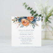 Navy Burnt Oranje Bloemen Trouwavond Party Kaart (Staand voorkant)