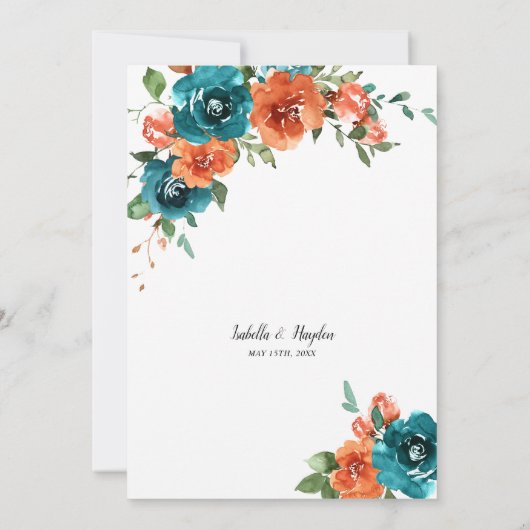 Navy Burnt Oranje Floral Rust Oranje Boho Wedding Kaart (Achterkant)