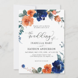 Navy Burnt Oranje Floral Rust Oranje Boho Wedding Kaart