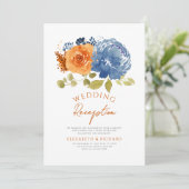 Navy Burnt Sinaasappel Bloemen Herfst bruiloft rec Kaart (Staand voorkant)