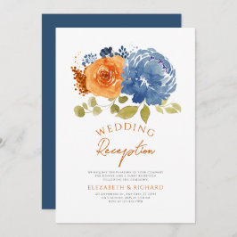Navy Burnt Sinaasappel Bloemen Herfst bruiloft rec Kaart