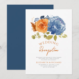 Navy Burnt Sinaasappel Bloemen Herfst bruiloft rec Kaart