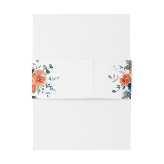 Navy Burnt Sinaasappel Bloemen Herfst Bruiloft Uitnodigingen Wikkel (Achterkant Voorbeeld)