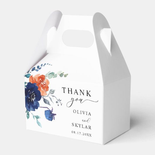 Navy Burnt Sinaasappel Elegant Bloemen Vallen Brui Bedankdoosjes (Voorkant Zijde)