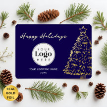 Navy Business Logo Christmas Thank You Foil Card