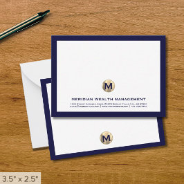 Navy Business Monogram Notitiekaarten Notitiekaartje