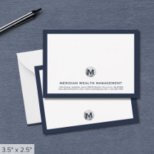 Navy Business Monogram Notitiekaarten