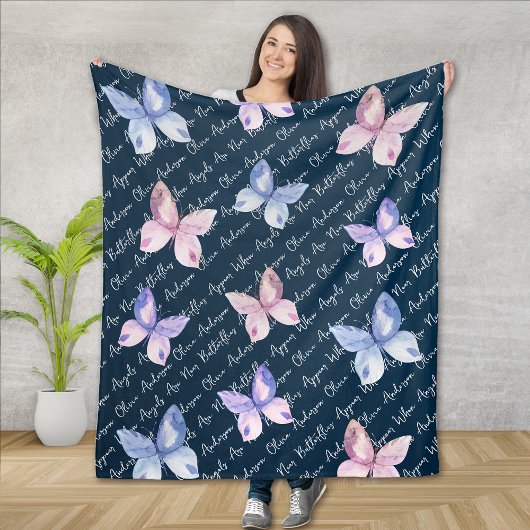 Navy Butterflies verschijnen als Angels dichtbij z Fleece Deken