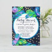 Navy Butterfly Floral Leaf Waterverf Baby shower Kaart (Staand voorkant)