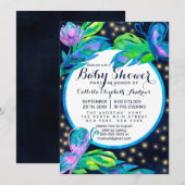 Navy Butterfly Floral Leaf Waterverf Baby shower Kaart (Voorkant / Achterkant)