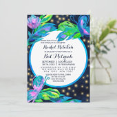 Navy Butterfly Floral Leaf Waterverf Bat Mitzvah Kaart (Staand voorkant)