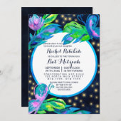 Navy Butterfly Floral Leaf Waterverf Bat Mitzvah Kaart (Voorkant / Achterkant)