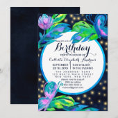 Navy Butterfly Floral verlaat Waterverf verjaardag Kaart (Voorkant / Achterkant)