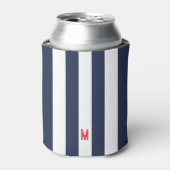Navy Cabana Stripe en gepersonaliseerd rood monogr Blikjeskoeler (Blikje Voorkant)