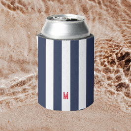 Navy Cabana Stripe en gepersonaliseerd rood monogr Blikjeskoeler