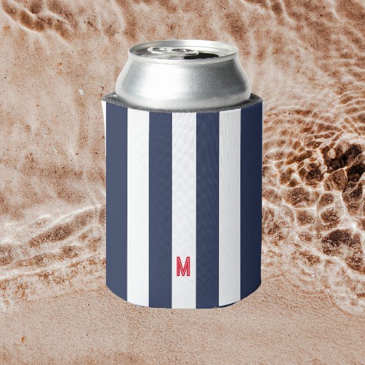 Navy Cabana Stripe en gepersonaliseerd rood monogr Blikjeskoeler