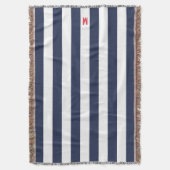 Navy Cabana Stripe en gepersonaliseerd rood monogr Deken (Voorkant Verticaal)