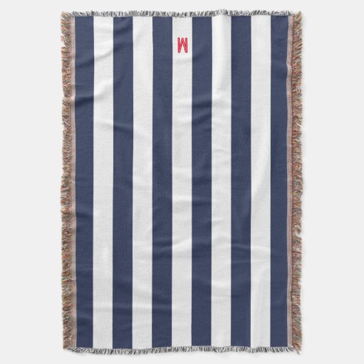 Navy Cabana Stripe en gepersonaliseerd rood monogr Deken (Voorkant Verticaal)