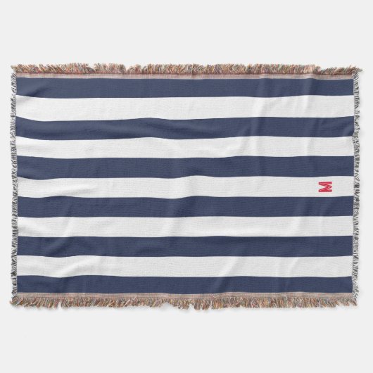 Navy Cabana Stripe en gepersonaliseerd rood monogr Deken (Voorkant)