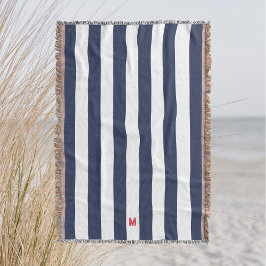 Navy Cabana Stripe en gepersonaliseerd rood monogr Deken