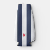 Navy Cabana Stripe en gepersonaliseerd rood monogr Flesjeskoeler (Voorkant)