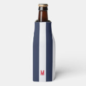 Navy Cabana Stripe en gepersonaliseerd rood monogr Flesjeskoeler (Fles Voorkant)