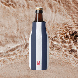 Navy Cabana Stripe en gepersonaliseerd rood monogr Flesjeskoeler