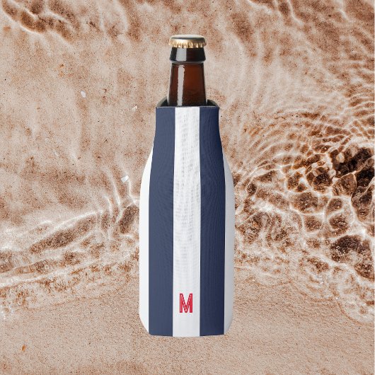 Navy Cabana Stripe en gepersonaliseerd rood monogr Flesjeskoeler
