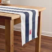 Navy Cabana Stripe en gepersonaliseerd rood monogr Korte Tafelloper (Voorbeeld)